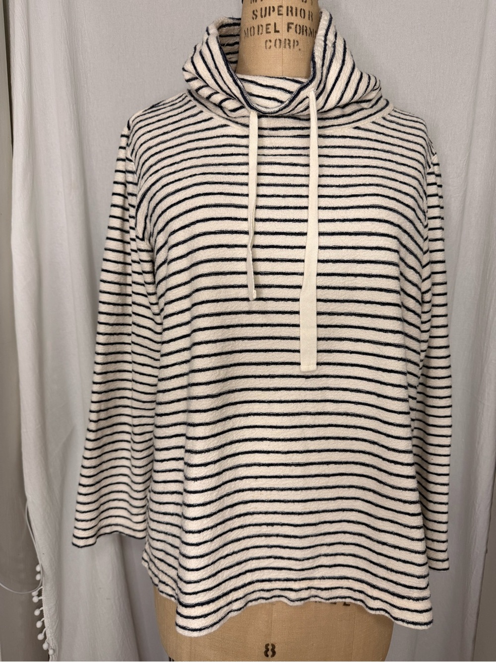 Lou and Grey, Striped Hooded Terry Pullover sz L